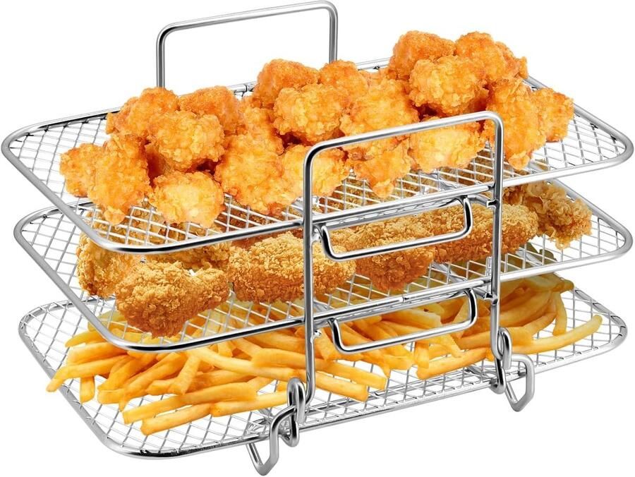 SnelShoppen Stapelbare Airfryer Rek voor Ninja Dual Airfryers 3 Laags RVS Droogrek Accessoires voor Oven Magnetron Bakken en Roosteren