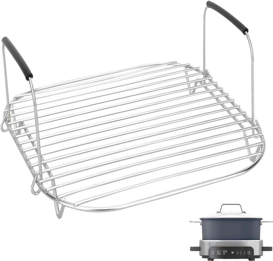 SnelShoppen Stoom- en Roosterrek voor Multicooker 6.5 Qt RVS Stoommand voor Ninja Slow Cooker Crockpot Multicooker Accessoire met Opvouwbare Han