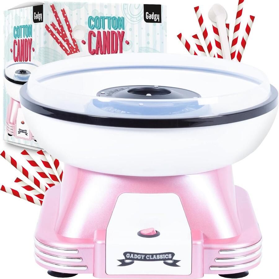 SnelShoppen Suikerspinmachine Retro Cotton Candy Machine Roze Ideaal voor Feestjes en Familiefeesten Verse Suikerspin in enkele Minuten Pe