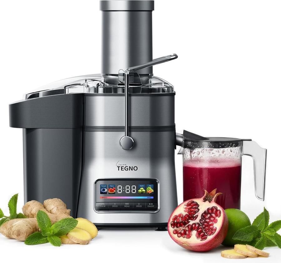 SnelShoppen Super Juicer Professionele RVS Juicer voor Groenten & Fruit 1500W Extra Grote Vulopening 2.5L Pulp Bak 1L Sapbeker LED Kleuren