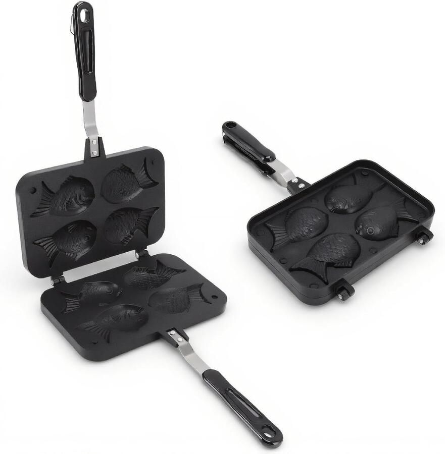 SnelShoppen Taiyaki Visvorm Cake Pan Wafelijzer met 4 Trays Non-Stick Aluminium Duurzaam en Veilig voor Feesten Keuken en Kinderen