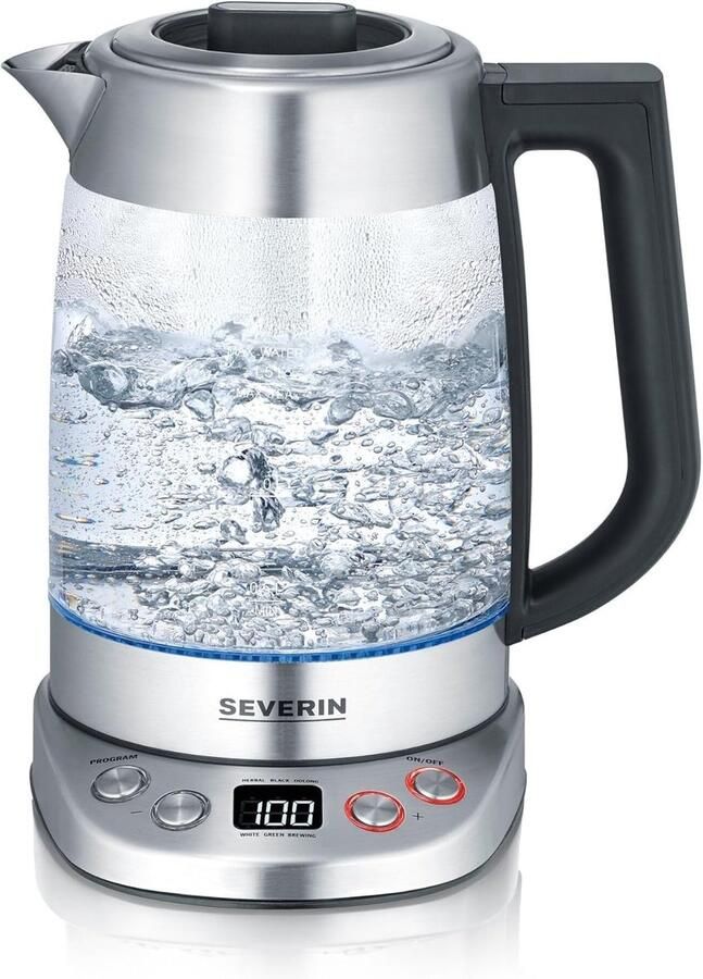 SnelShoppen Theepot en Waterkoker van Deluxe-Glas 1 7L Water 1 5L Thee 3000W Roestvrij Staal Glas WK 3480 Perfect voor Keuken Feest Camping en