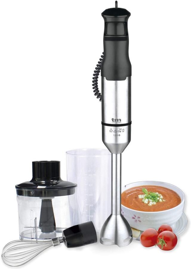 SnelShoppen TM Electron TMPBA017 Staafmixer 1200 W Roestvrij Staal Ergonomische Antislip Handgreep Inclusief 600 ml Maatbeker Metalen Staafjes