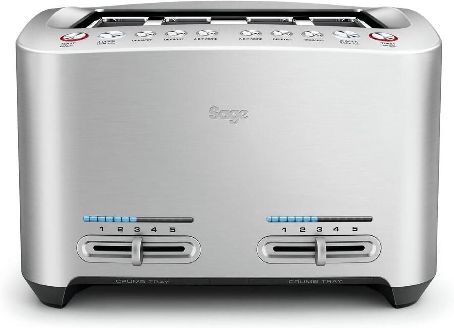 SnelShoppen Toaster 4-Slice met 4 Extra Brede Slots Brushed Aluminium Perfect voor Bagels Ambachtelijk Brood en Gebak Innovatieve Functies v