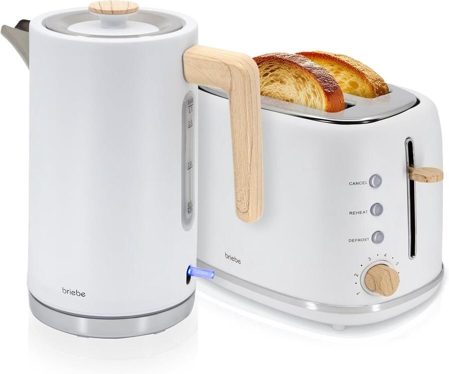 SnelShoppen Toaster en Waterkoker Set 1.7L Brede Sleuven 2 Sneden 6 Bruiningsniveaus BPA-vrij Scandinavisch Design Wit Keukenaccessoires voor