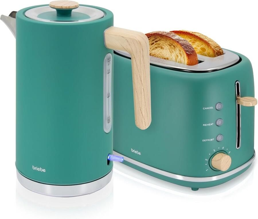 SnelShoppen Toaster en Waterkoker Set Brede Sleuven 2 Snedes 6 Bruiningsniveaus + Draadloze Waterkoker 1 7 L 2200 W BPA-vrij Scandinavisch On
