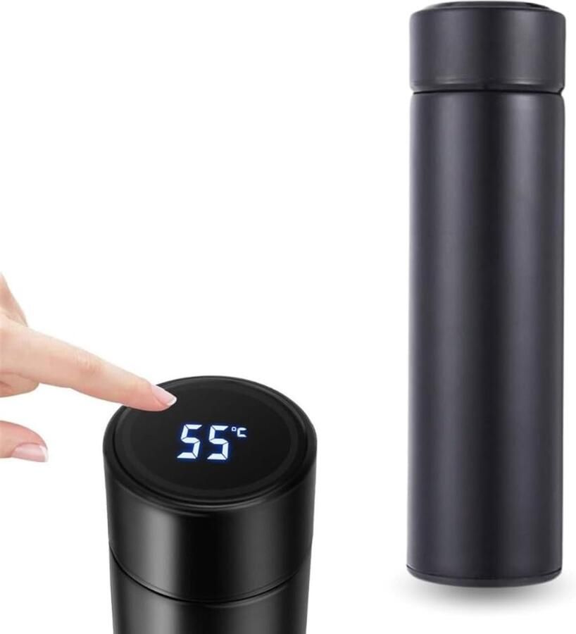 SnelShoppen Touch Screen LED-verwarming Draagbare Waterkoker 500ml Roestvrij Staal Warm 12u Koud 24u Ideaal voor Werk Camping Reizen Wi
