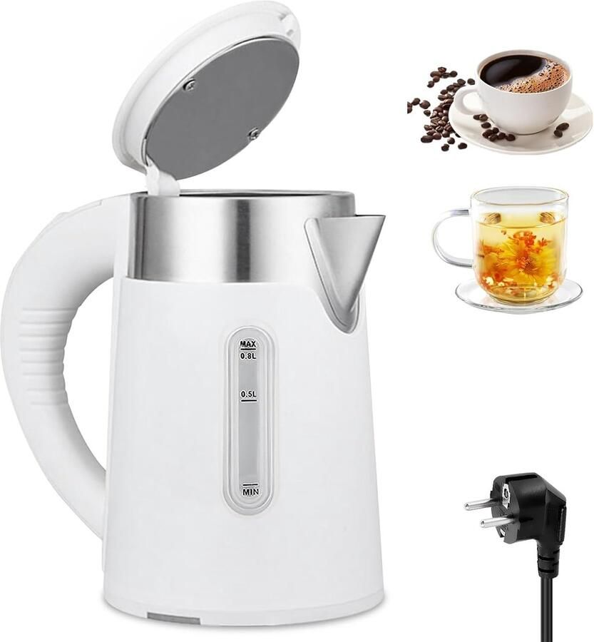 SnelShoppen Travel Kettle RVS 0.8L Compact Mini Waterkoker met Automatische Uitschakeling en Oververhitting Bescherming Ideaal voor Camping Kan