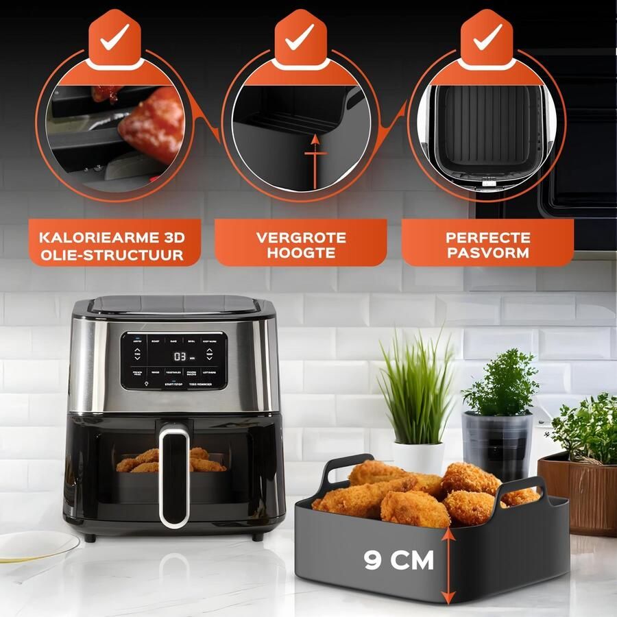 SnelShoppen UNBOX Airfryer Accessoireset XXL Vierkante Bakvorm Siliconen Bakvorm E-book Geschikt voor 6 4L 6 2L 6L en Russell Hobbs 8L Perf
