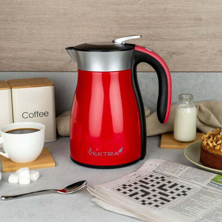 SnelShoppen Vacuüm-geïsoleerde Waterkoker 1 2L Roestvrij Staal Dubbelwandig Thermoskan 2-in-1 Warmhoudfunctie BPA-vrij Draadloze Veiligheidsver