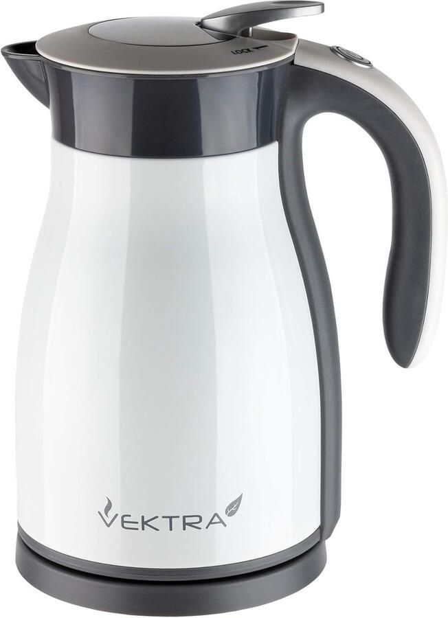 SnelShoppen Vacuum Geïsoleerde Waterkoker 1.7 L Roestvrijstalen Dubbelwandig Warmhoudfunctie BPA-vrij Draadloze Veiligheidsvergrendeling Wit