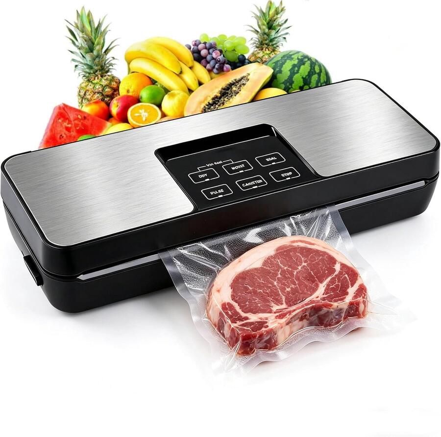 SnelShoppen Vacuum Sealer 80 kPa Voedsel Vacumeermachine met Ingebouwde Snijder Inclusief 1 Rol Folie en 10 Zakjes Geschikt voor Droge en Nat Voe