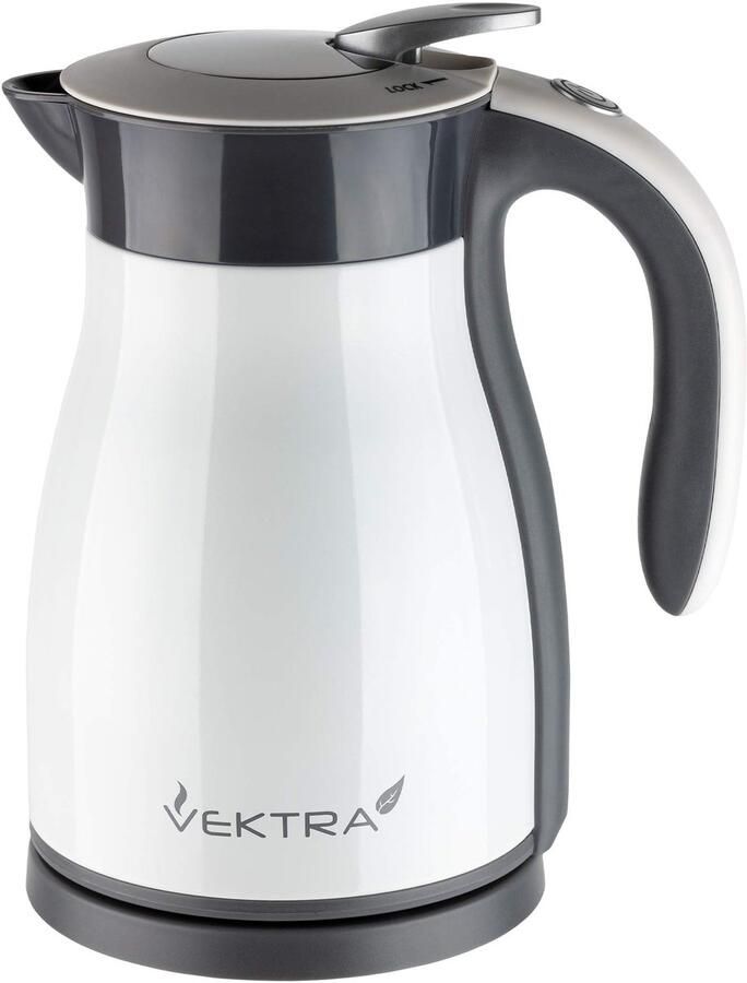 SnelShoppen Vektra VEK-1501W Vacuüm-geïsoleerde Waterkoker 1 5 L Roestvrij Staal Wit met Warmhoudfunctie Draadloze Veiligheidsvergrendeling BPA-vr