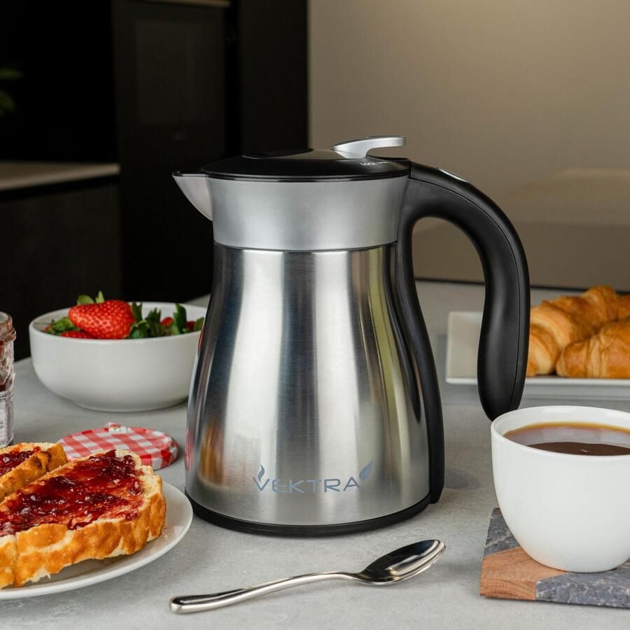 SnelShoppen Vektra VEK-1701 Vacuüm-geïsoleerde Waterkoker 1 7 L Roestvrij Staal Dubbelwandig Thermoskan 2-in-1 met Warmhoudfunctie BPA-vrij Dra