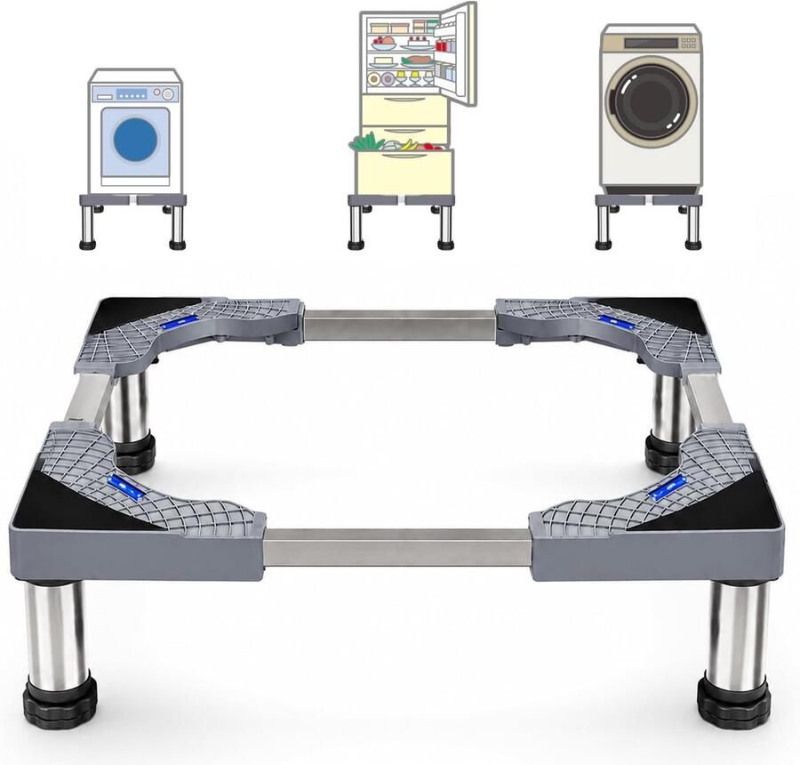 SnelShoppen Verstelbare Wasmachinestandaard 4 Poten Hoogte 13-16 cm Wasmachinebasis Koelkaststandaard 43-62 cm Ideaal voor Wasdrogers Fornuizen