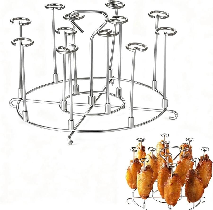 SnelShoppen Verticale Spieshouder Airfryer RVS Spiesrek voor Grillen 18.5 cm H10 cm Perfect voor Kip Tuin Keuken en Feest