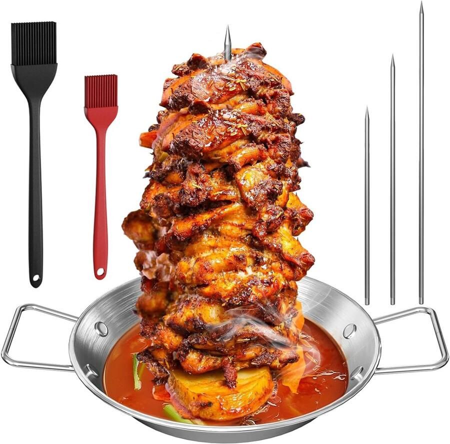 SnelShoppen Verticale Spieshouder Kebabmachine Roestvrij Staal met 3 Reservepunten en Grillplaat Ideaal voor Steak Kip Feest Tuin Keuken