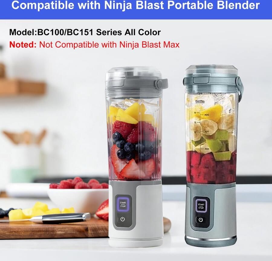 SnelShoppen Vervangende Blenderbeker met Deksel voor Draagbare Blender 18oz Blender Cup Accessoires Grijs Geschikt voor Keuken en Camping