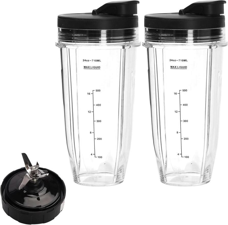SnelShoppen Vervangingsonderdelen voor Mixer 2 Stuks Blenderbekers met Afneembare Deksel 7-Vleugel Extractor Mes Geschikt voor Ninja Mixer