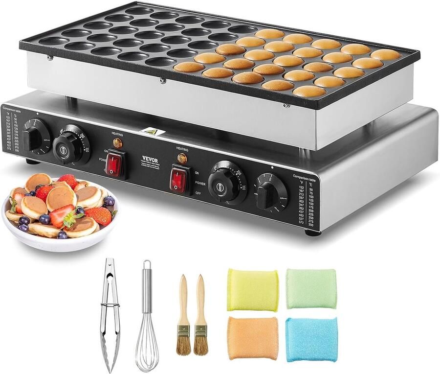 SnelShoppen VEVOR Mini Pancake Maker Dubbele Temperatuur 1700 W Voor 50 Mini Pannenkoeken 43 mm Voor Keuken en Restaurant Snel en Efficiënt Ba