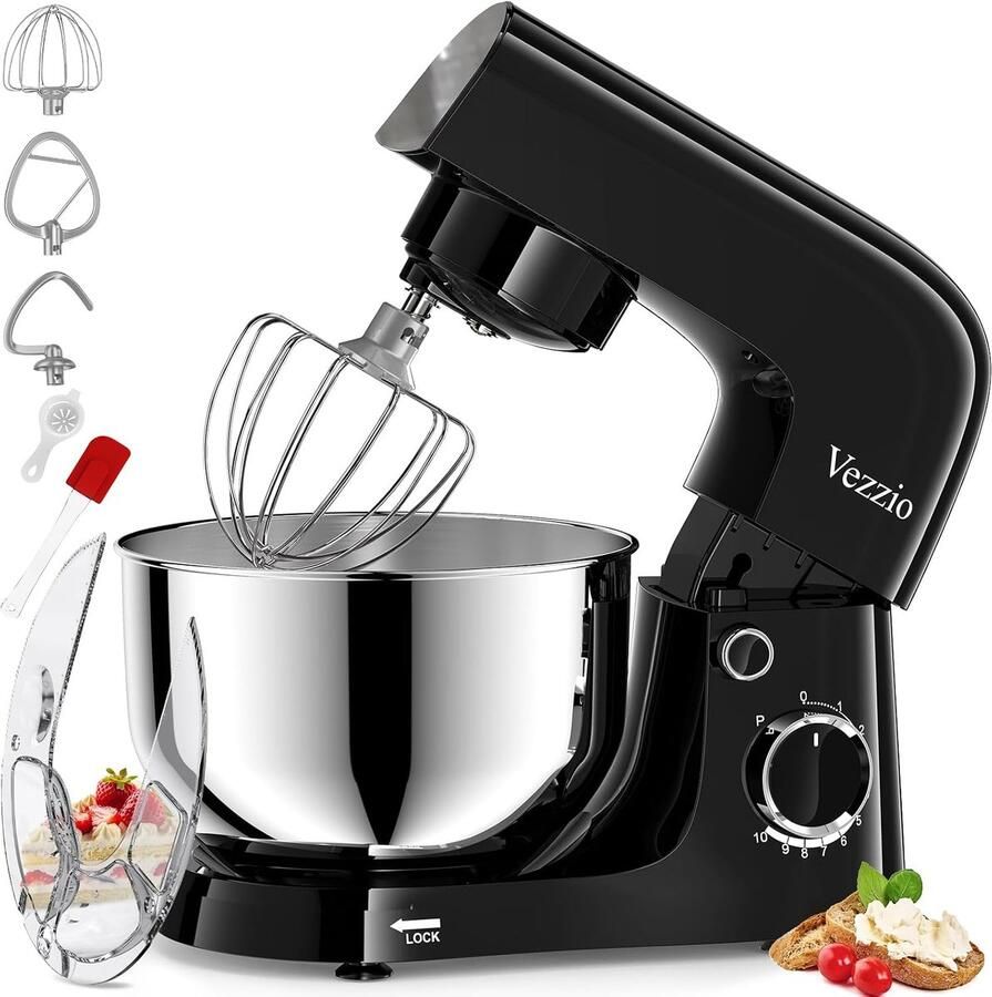 SnelShoppen Vezzio Blender 4.5L 1500W 10 snelheden keukenmachine voor bakken roestvrij staal zilver zwart perfect voor grote porties