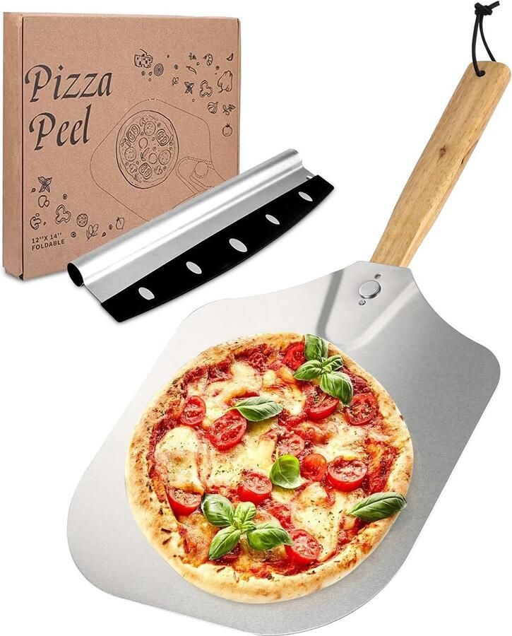 SnelShoppen Viesap Pizzasteen XL voor Oven en Gasgrill Rechthoekige Pizzaschep van Aluminium met Inklapbaar Houten Handvat en Extra Grote Pizzasni
