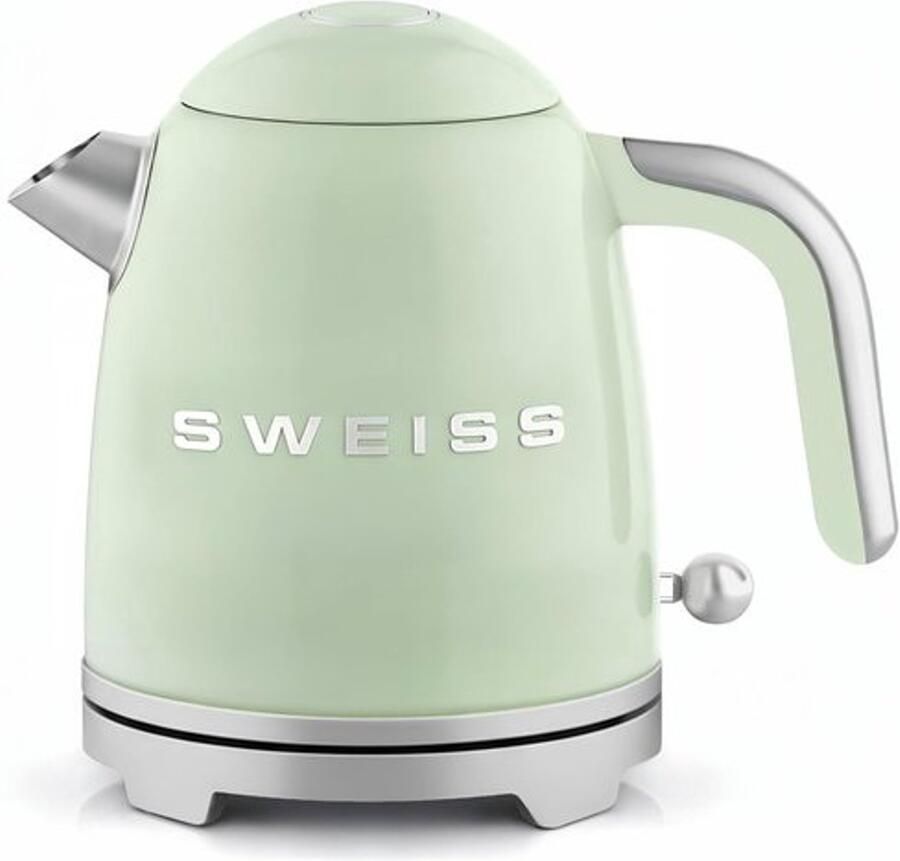 SnelShoppen Vintage elektrische waterkoker 1 l compact roestvrij staal 1000 W snel koken en automatische uitschakeling 360° draaibare basis ideaal
