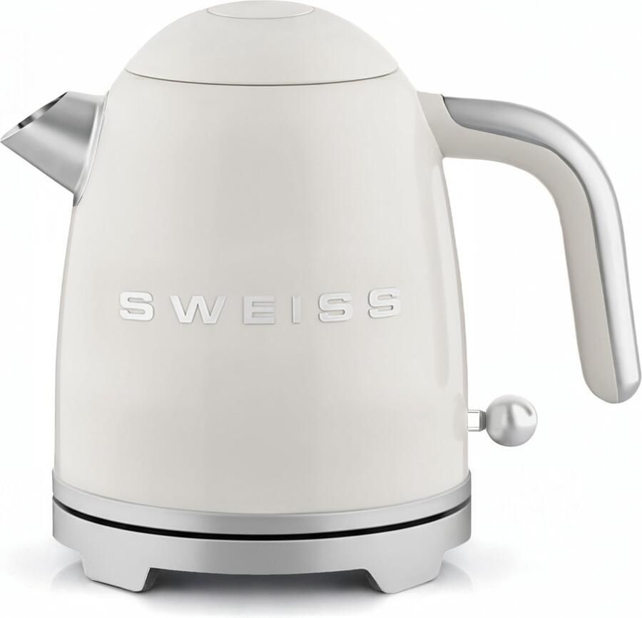 SnelShoppen Vintage elektrische waterkoker 1L compact roestvrij staal 1000W snel koken automatische uitschakeling 360° draaibare basis beige