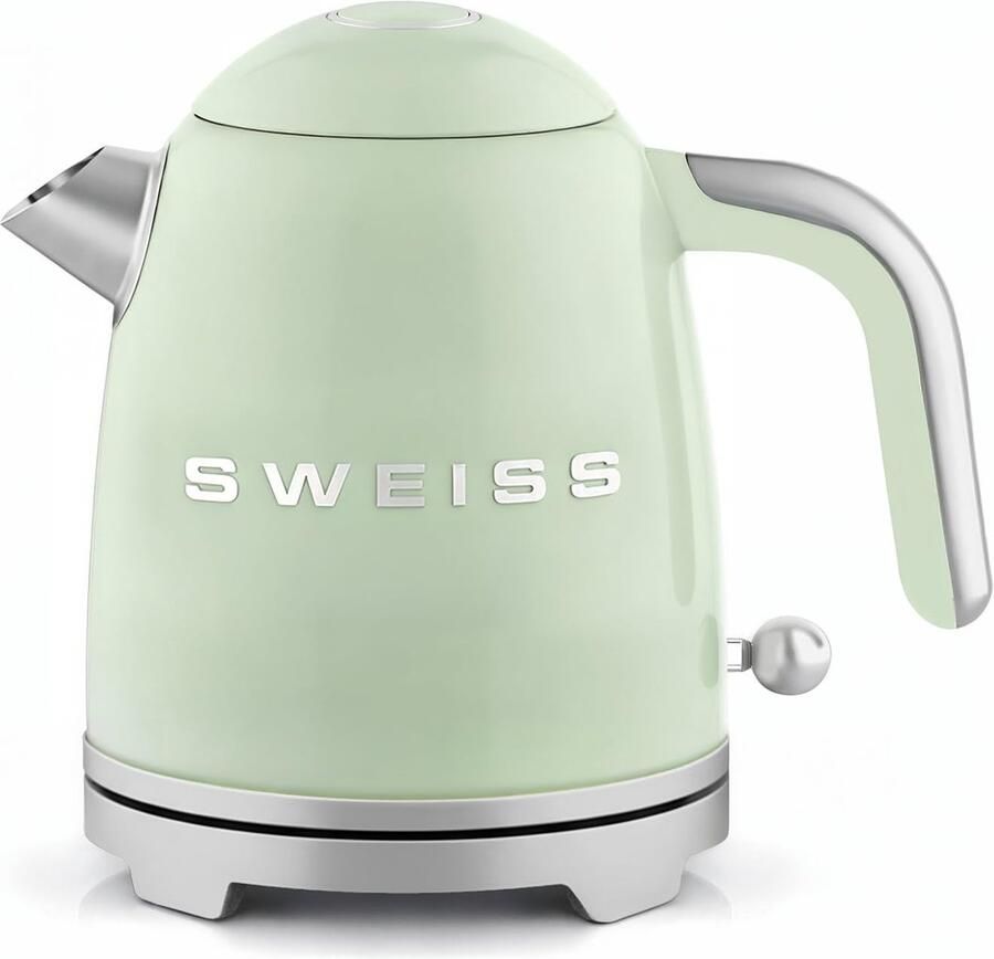 SnelShoppen Vintage Elektrische Waterkoker 1L Compact Roestvrij Staal 1000W Snel Koken Automatische Uitschakeling 360° Draaibare Basis Ideaal