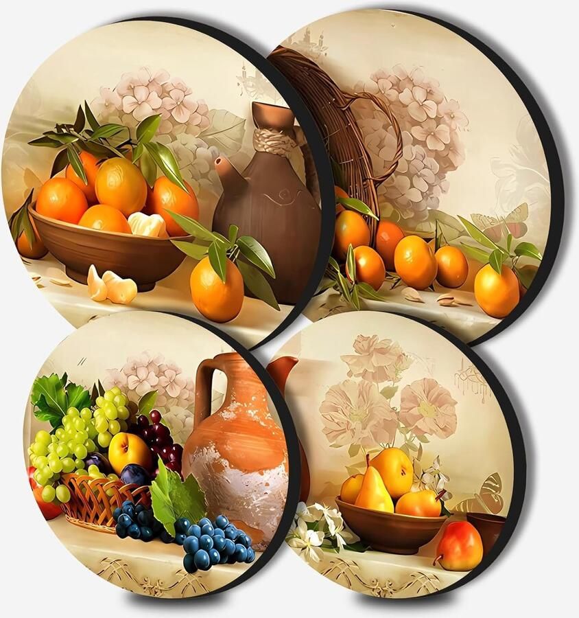 SnelShoppen Vintage Fruit Ronde Metalen Fornuis Covers 4-Piece Retro Keuken Accessoires voor Elektrische en Gasfornuizen Roestvrij Staal Branders