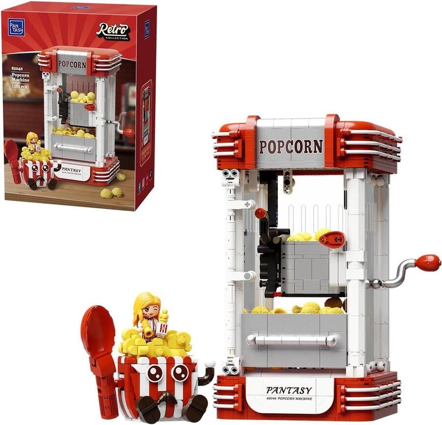 SnelShoppen Vintage Popcorn Machine Model Retro Popcorn Maker met Interactieve Rotary Garland Realistische Popcorn Stukken Decoratie voor Volwas