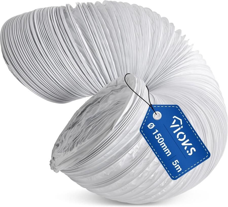 SnelShoppen VIOKS Afvoerslang voor Droger en Airconditioning 6 Meter Diameter 125 mm Flexibel PVC Luchtpijp voor Afzuigkap Wit