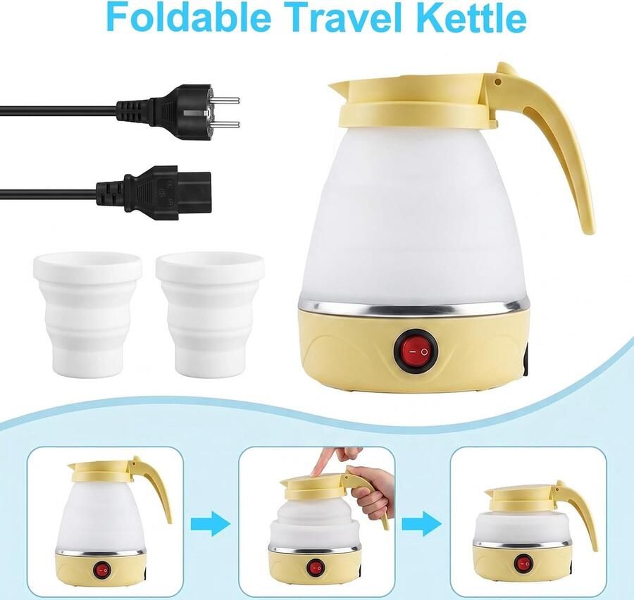 SnelShoppen Vouwbare Reisketel 0.6L 750W Draagbare Waterkoker met RVS Basis en Siliconen Ideaal voor Camping Hiking en Outdoor Multikleur Gee