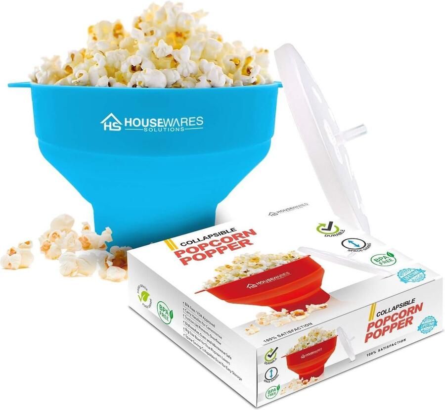 SnelShoppen Vouwbare Silikon Magnetron Popcornmaker met Deksel en Handvatten (Aqua) Gezonde Snacks voor Thuis en Kantoor Ideaal voor Filmavonden