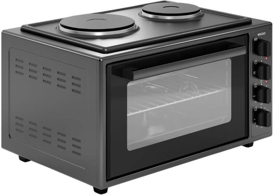 SnelShoppen Vrijstaande Mini Oven 45 Liter Zwart Multifunctioneel met Heteluchtfunctie voor Keuken Camping en Feesten