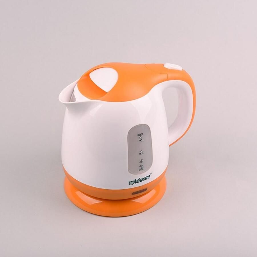 SnelShoppen Waterkoker 1L Wit Oranje Kunststof 1100W Snelle Waterkoker voor Keuken Camping en Feestjes Compact en Efficiënt