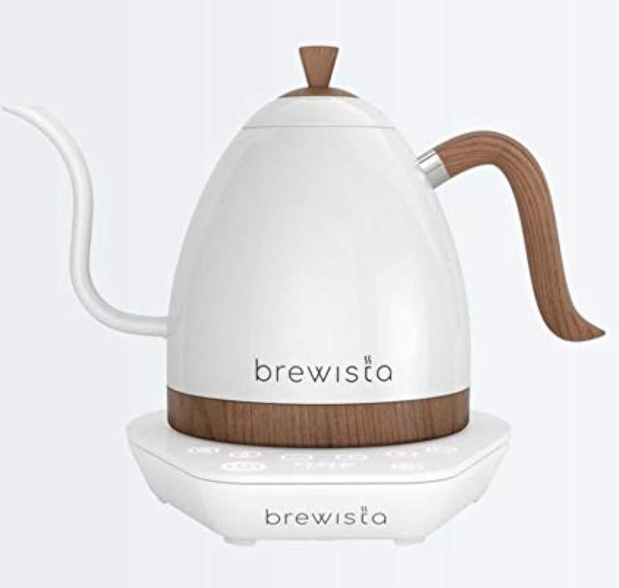 SnelShoppen Waterkoker met Goose Neck Tuit en Temperatuurregeling 1.0 Liter Pareloog Wit en Witte Basis Voor Koffie en Thee Ergonomische Han