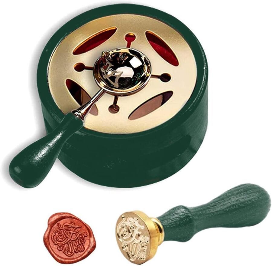 SnelShoppen Wax Seal Heater voor Oven Sealing Wax Heater voor Creatief Gebruik Sealing Wax Set met Houten en Legering Donkergroen voor Bruiloften