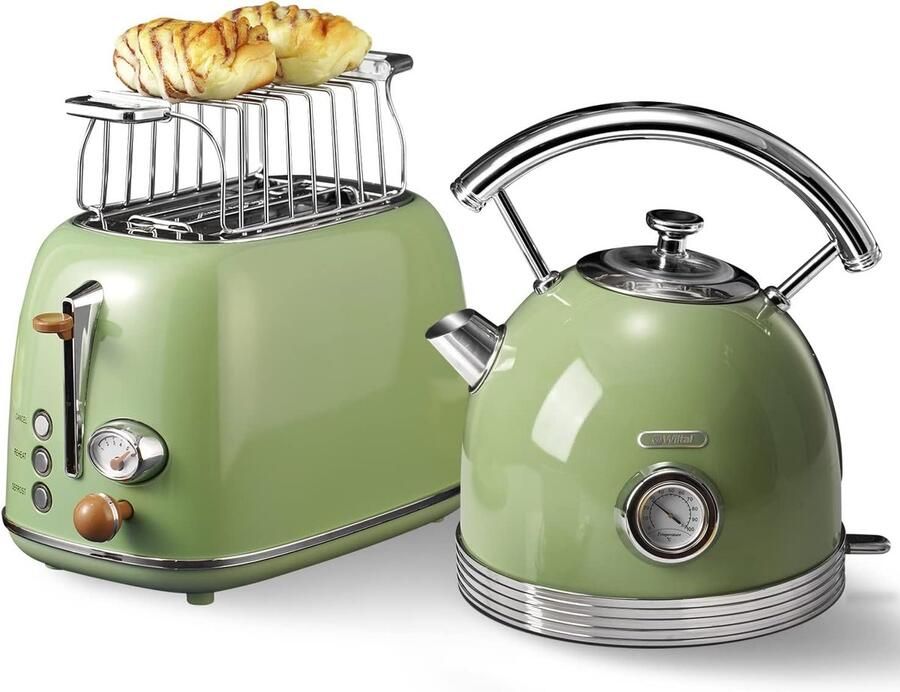 Broodrooster 2 Sneden – Retro Design – Brede Sleuven – RVS – Met Broodjeswarmer – Groen