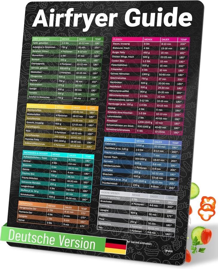 SnelShoppen Wuni Air Fryer Accessoires Magnetisch Receptenkaartje voor Airfryer Duitse Gerechten Kookgids Keuken Accessoires Handige Cheat