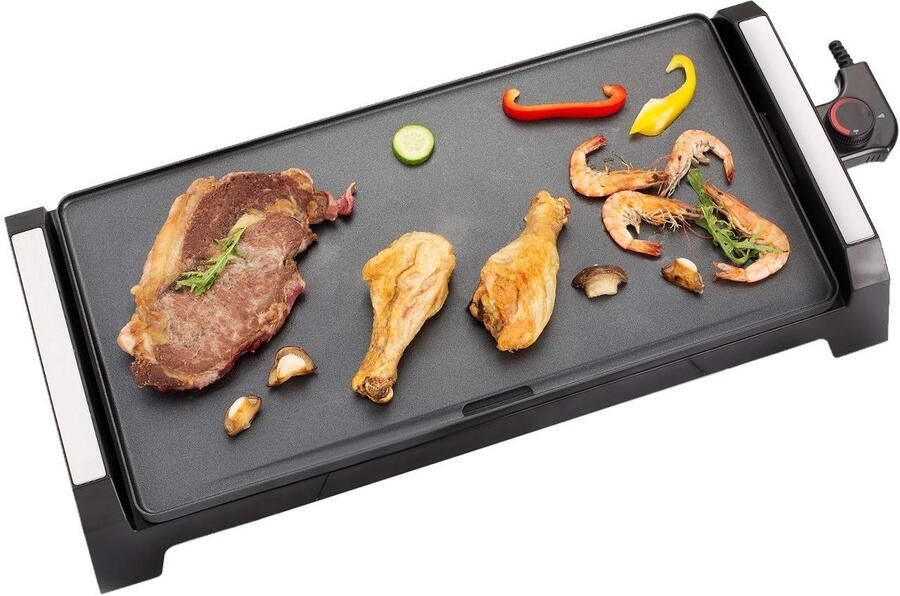 SnelShoppen XL elektrische bakplaat voor 6 tot 8 personen 2200 W antiaanbaklaag zwart ideaal voor feesten barbecue camping keuken en tuin
