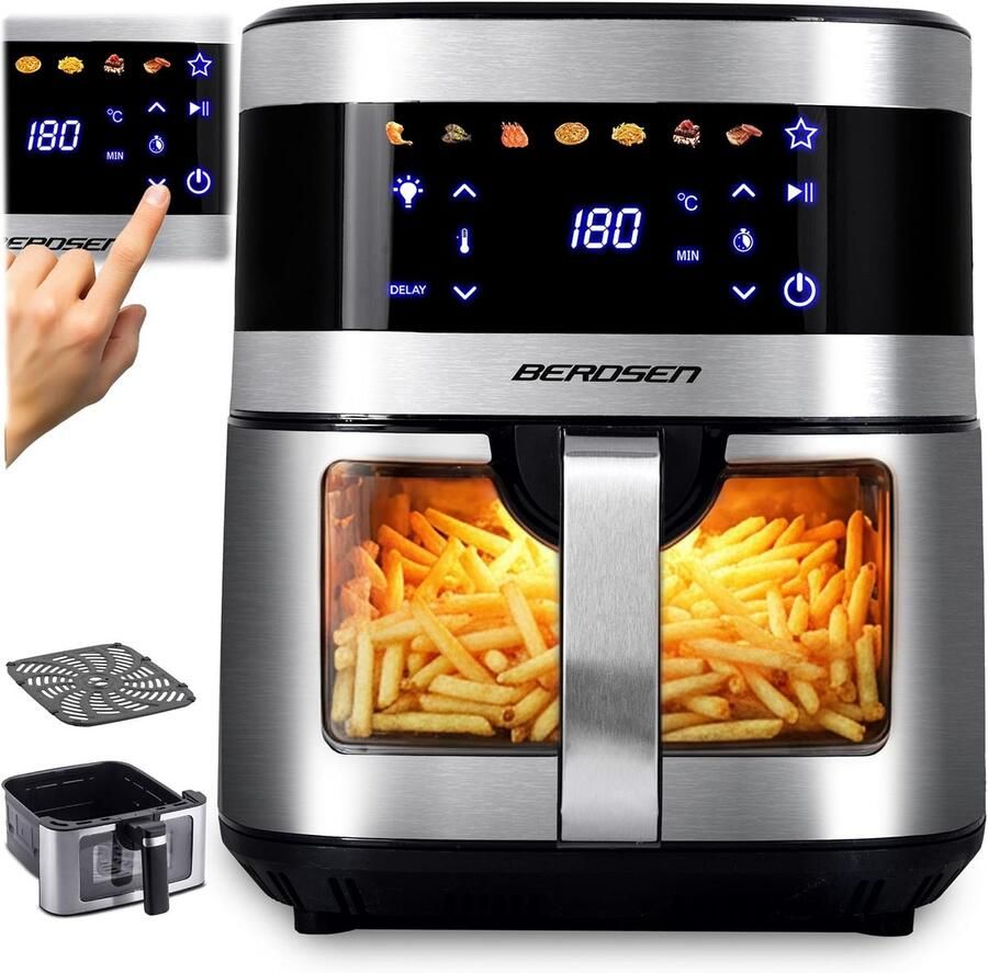 SnelShoppen XXL Airfryer 9.1 Liter met Kijkvenster en Touchscreen 1700 W 7 Bakprogramma's Gezond Frituren met Minimaal Olie Geschikt voor Keuken