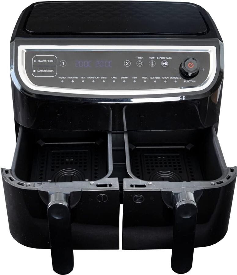 SnelShoppen XXL Dubbele Airfryer 9 L met 2 Aanpasbare Frituurmanden 2400 Watt LED Display 11 Voorgeprogrammeerde Instellingen Digitale Airfryer