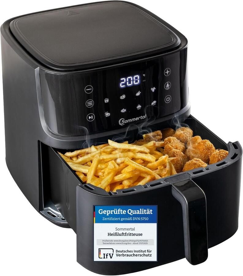 SnelShoppen XXL Heteluchtfriteuse 7.6L Energiezuinig Gezond Koken Touchscreen 8 Programma's 2000 Watt Voor 8-12 Personen Grote Frituurpan Ke