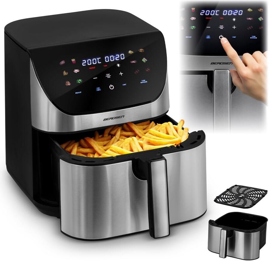 SnelShoppen XXL Heteluchtfriteuse 8 liter Airfryer met Touchscreen 1700W 12 Kookprogramma's Gezond Koken zonder Vet voor Keuken Feest en Gezinn