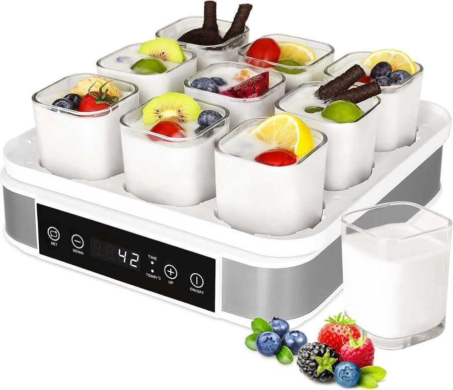SnelShoppen Yogurt Maker Griekse Yoghurt Machine met Temperatuur en Timer Automatische Digitale Yoghurtmaker met 9 Potjes BPA-vrij Ideaal voor H