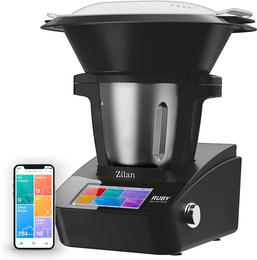 SnelShoppen Zilan RUBY Thermorobot Multifunctionele Keukenmachine met Wifi 18 Functies 7 Inch TFT-Kleuren-Touchscreen Geïntegreerde Weegschaal A