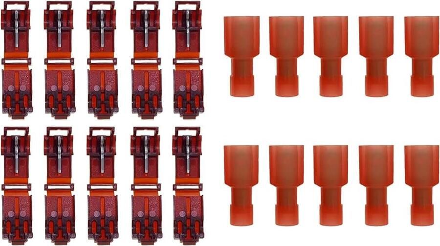 Snelverbinder 10 x T-snelverbinder rood + 10 x volledig geïsoleerde platte stekker rood