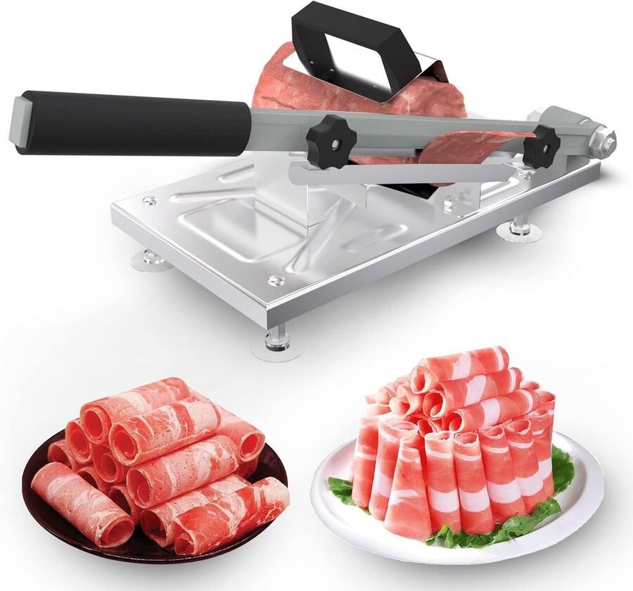 Snijmachine Handmatige snijmachine voor bevroren vlees Snijmachine voor rund- en lamsvleesrollen Geschikt voor thuis koken grillen en hotpot Zilverkleurig