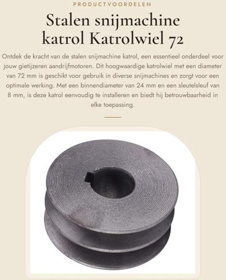 Snijmachine Katrol Stalen Katrolwiel Diameter 72 mm Binnendiameter 24 mm Hoogwaardig Materiaal Gewicht 523 g